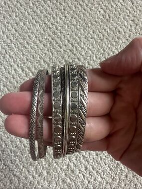 Silver-Tone Textured Bangle Bracelet Set - Women Jewelry
